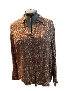 Betabrand Brown Leopard Print Button-Down Shirt